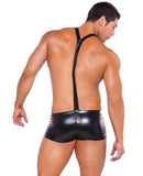 Zeus Wet Look Suspender Shorts Black O/S