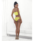 Neon Lace Corset Top w/Ring Accent & Panty Neon Lime SM