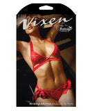 Vixen Cutout Lace Bra & Side Tie Panty - Red