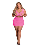 Sheer Mesh Underboob Dress & Crotchless G-String Pink  QN