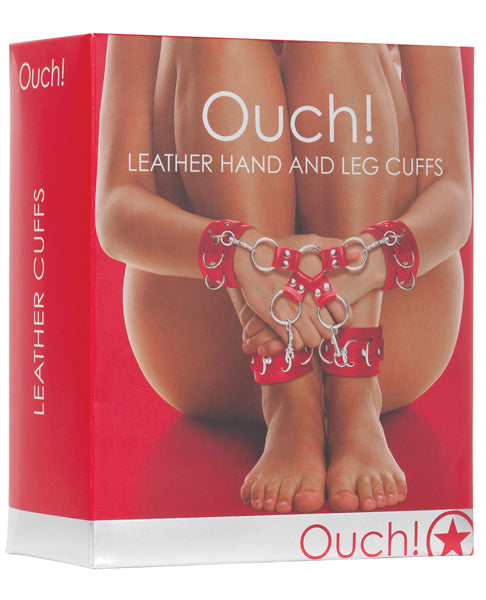 Shots Ouch Leather Hand & Leg Cuffs - Red