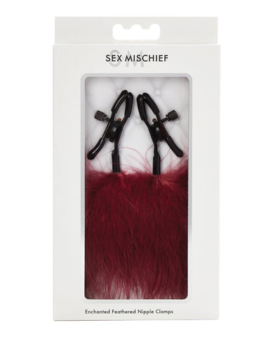Sex & Mischief Enchanted Feather Nipple Clamps - Burgundy