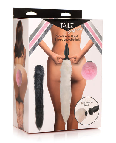 Tailz Snap On Silicone Anal Plug w/3 Interchangeable Tails - Asst Colors